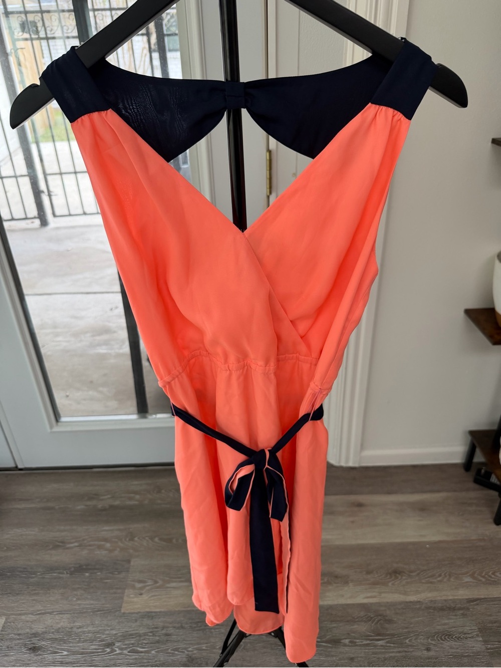 American Eagle Outfitters Coral Dress with Navy Trim and Tie